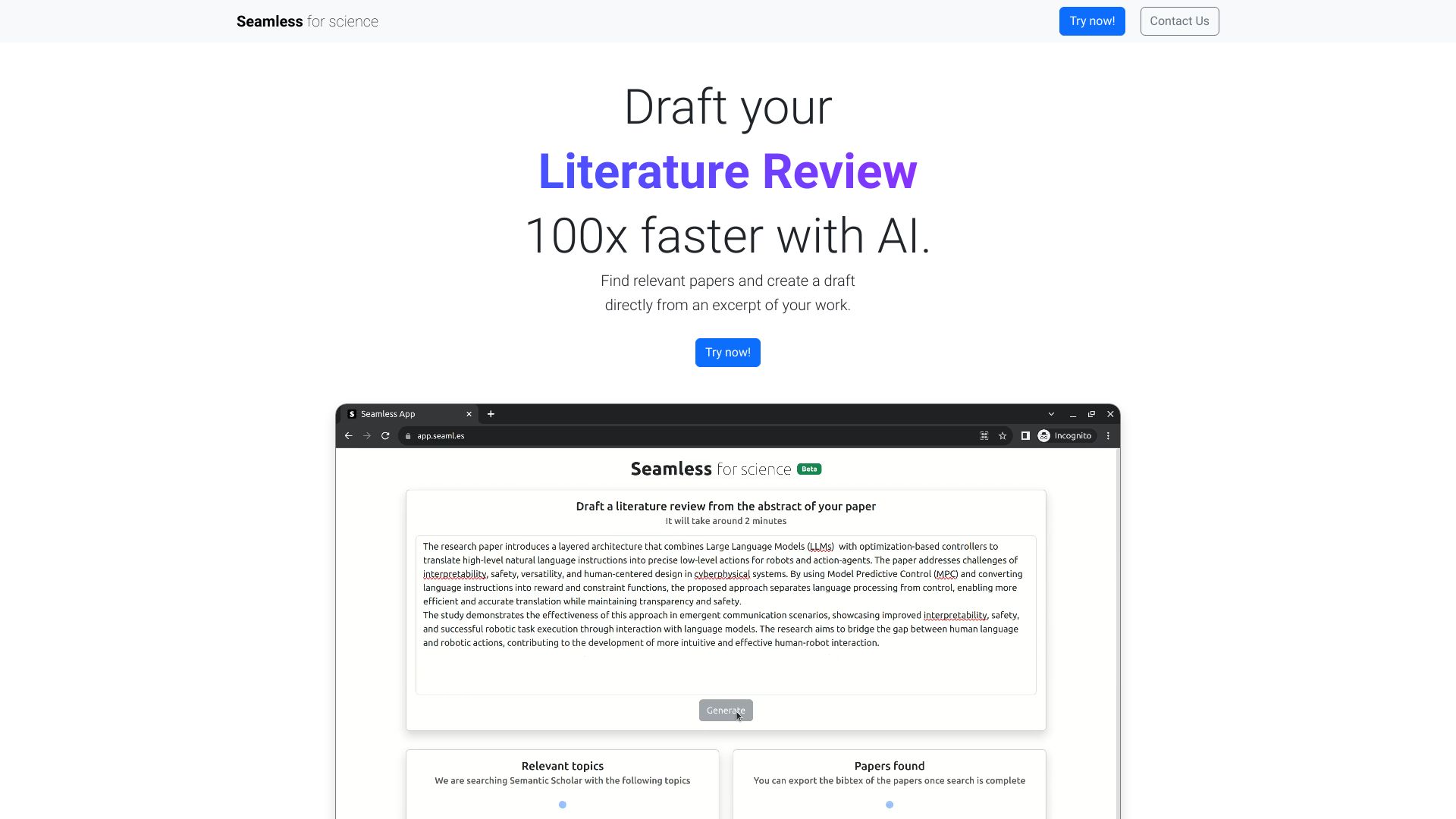 Seamless - AI Literature Review Tool for Scientific Research